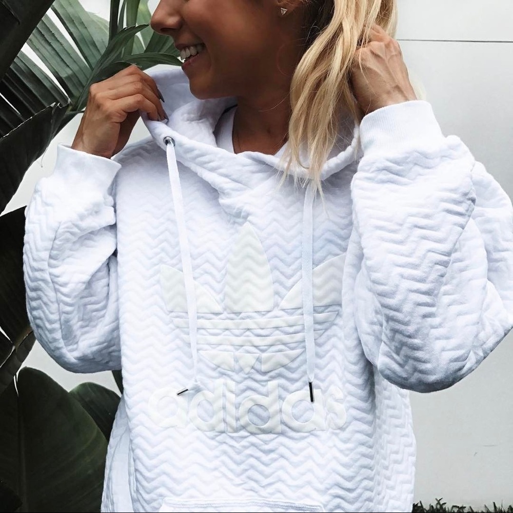 RARE ❤ Adidas Zig Zag White Hoodie White Logo XS